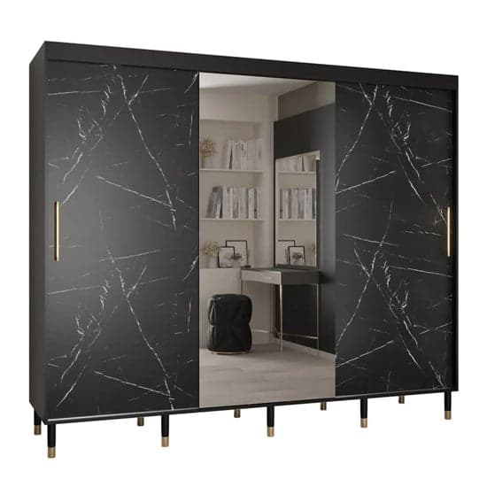 Barrie I Mirrored Wardrobe | Sliding | Black | Mirrors, Shelves | 3 Doors | 250cm
