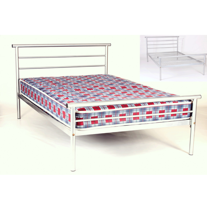 Elegant Silver Metal Bed with Mesh Base - Talbot 4ft Small Double Contract Style