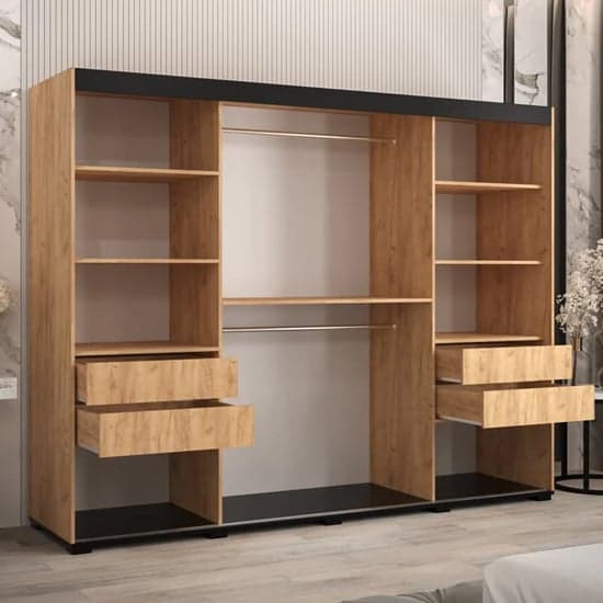 Beilla II 250cm Sliding Wardrobe | Golden Oak | Mirrors | 3 Doors | 250cm