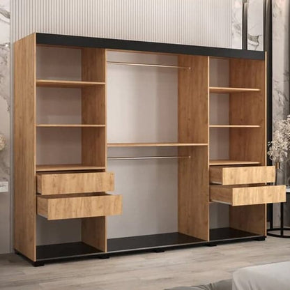 Beilla II 250cm Sliding Wardrobe | Golden Oak | Mirrors | 3 Doors | 250cm