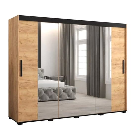 Beilla II 250cm Sliding Wardrobe | Golden Oak | Mirrors | 3 Doors | 250cm
