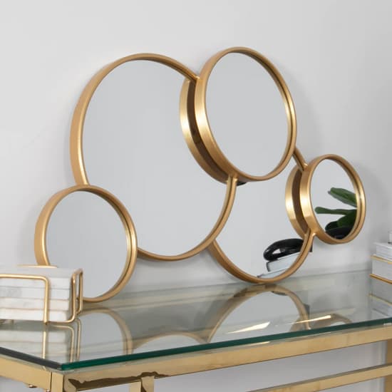 Gold Metal Framed Multi-Circle Bedroom Mirror by Furco - Stylish and Functional Wall or Dresser Accent