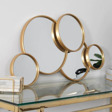 Gold Metal Framed Multi-Circle Bedroom Mirror by Furco - Stylish and Functional Wall or Dresser Accent