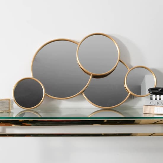 Gold Metal Framed Multi-Circle Bedroom Mirror by Furco - Stylish and Functional Wall or Dresser Accent