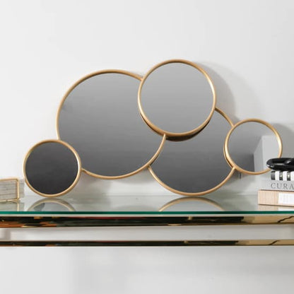 Gold Metal Framed Multi-Circle Bedroom Mirror by Furco - Stylish and Functional Wall or Dresser Accent