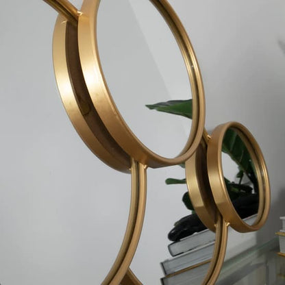 Gold Metal Framed Multi-Circle Bedroom Mirror by Furco - Stylish and Functional Wall or Dresser Accent