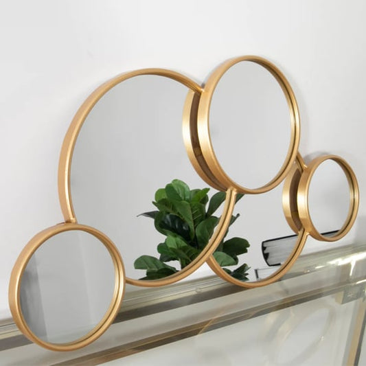 Gold Metal Framed Multi-Circle Bedroom Mirror by Furco - Stylish and Functional Wall or Dresser Accent