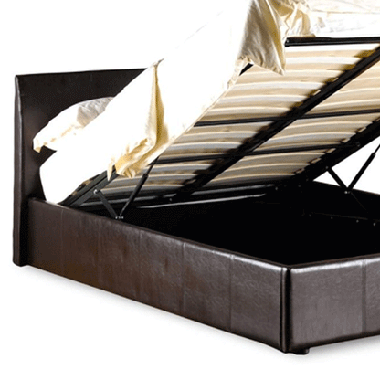 Luxury Redefined Purbeck Leather Effect High Headboard Ottoman Storage Bed Brown- 3ft Single