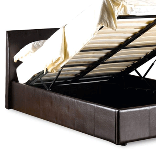 Brown Faux Leather Ottoman Storage Bed with High Headboard - 4ft Small Double by Purbeck