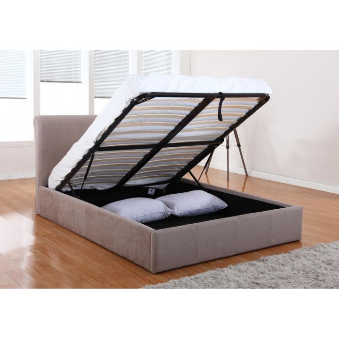 Daventry Doube Bed Chenille Bed with Ottoman Storage - Mink