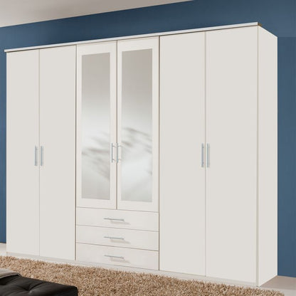 Furco Banha White 6 Door Wardrobe with Mirrors and 3 Drawers | Stylish Storage Solution