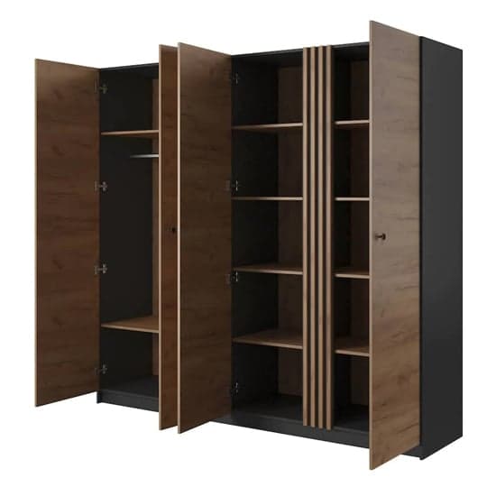 Davis Wooden Wardrobe | Hinged | Golden Oak | LED & Shelves | 4 Doors | 220cm