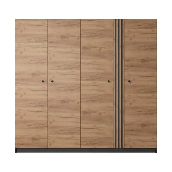 Davis Wooden Wardrobe | Hinged | Golden Oak | LED & Shelves | 4 Doors | 220cm