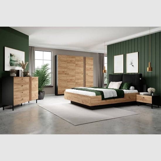 Davis Wooden Wardrobe | Hinged | Golden Oak | LED & Shelves | 4 Doors | 220cm