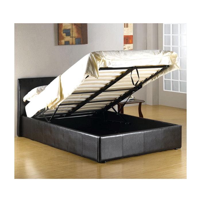 Elegant Black Faux Leather Ottoman Bed with High Headboard - Kingsize Purbeck Collection