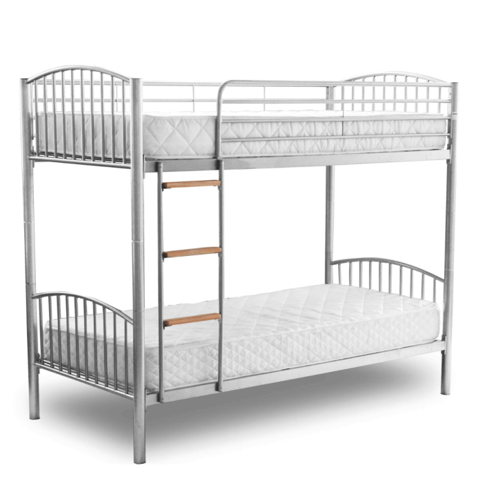 Silver Burbank Metal Frame Bunk Bed - Space-Saving, Splittable Design for Versatile Rooms