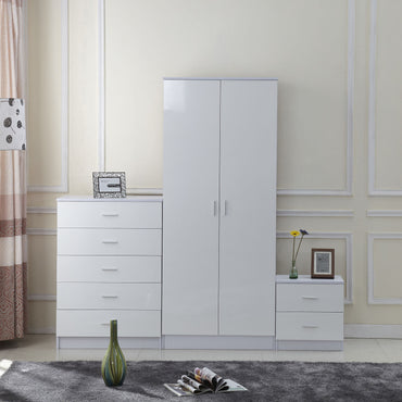 HOMCOM igh Gloss 3 Piece Trio Bedroom Furniture Set Wardrobe + Chest Of Drawer + Bedside White