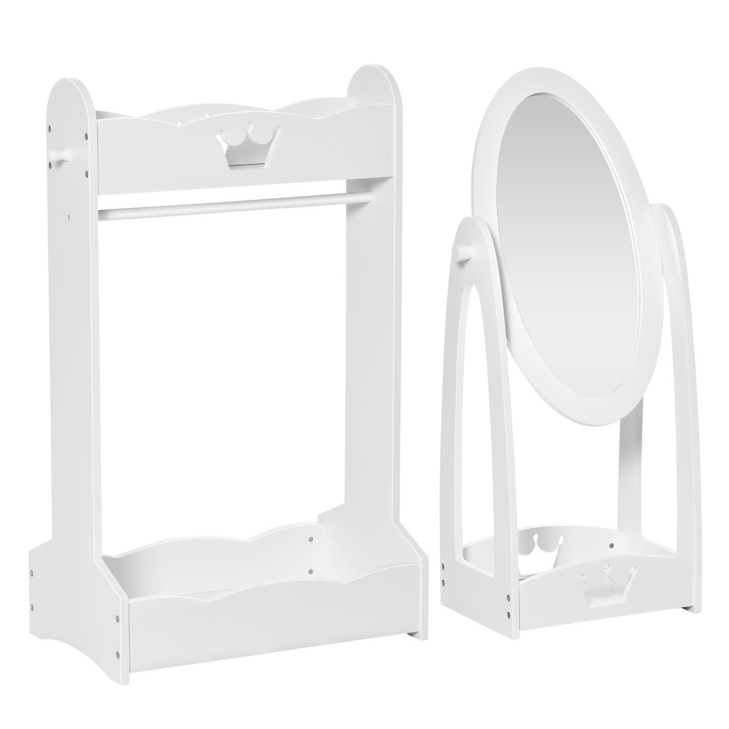 HOMCOM ids Clothes Rail and Mirror Set 360° Rotation Free Standing Full Length Mirror and Hanging Rack with Storage Shelves Child's Dressing Mirror Garment Wardrobe White