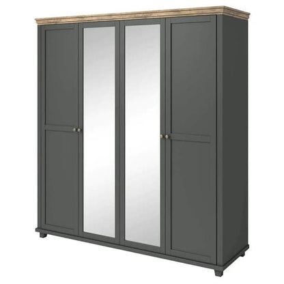 Green 4-Door Mirrored Wardrobe | Hinged | Green | Mirror & Shelves | 4 Doors | 200cm