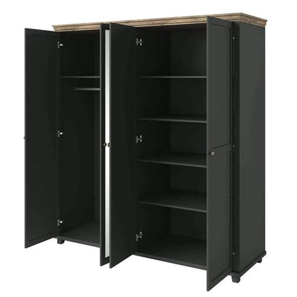 Green 4-Door Mirrored Wardrobe | Hinged | Green | Mirror & Shelves | 4 Doors | 200cm