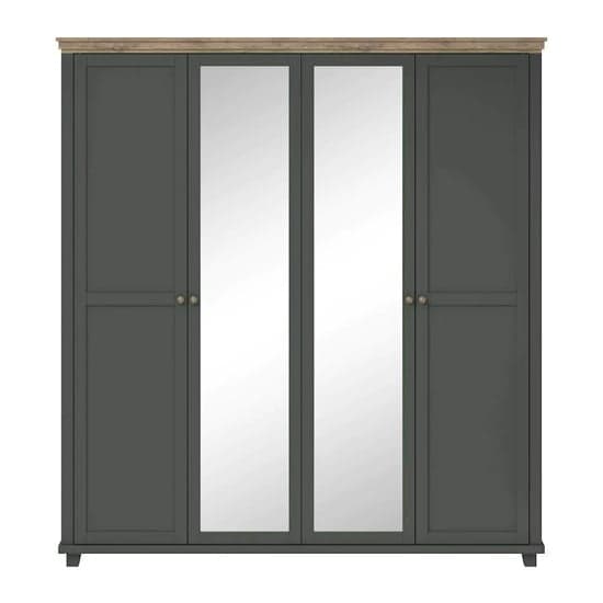 Green 4-Door Mirrored Wardrobe | Hinged | Green | Mirror & Shelves | 4 Doors | 200cm