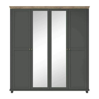 Green 4-Door Mirrored Wardrobe | Hinged | Green | Mirror & Shelves | 4 Doors | 200cm