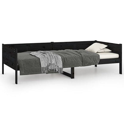 FURCO Black Solid Pine Wood Day Bed - Versatile Single Sofa Bed for Modern Living Spaces