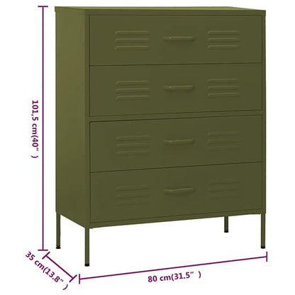 Furco Emrik Olive Green Steel Storage Chest with 4 Drawers