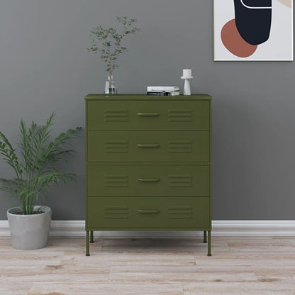 Furco Emrik Olive Green Steel Storage Chest with 4 Drawers