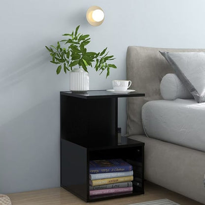 FURCO Modern Black Wooden Bedside Cabinet with Ample Storage