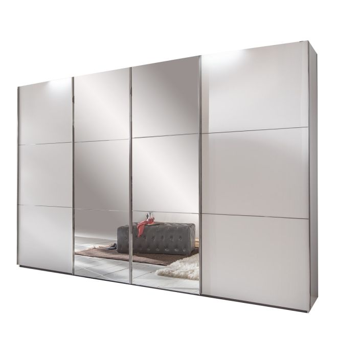 300cm White Sliding Wardrobe with Mirrored Doors | 4 Door Storage Solution for Modern Bedrooms