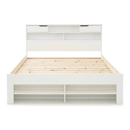 White Solid Pine King Size Bed with Storage Headboard and Foot End