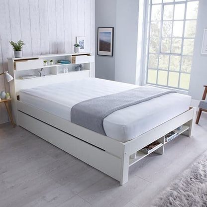 White Solid Pine King Size Bed with Storage Headboard and Foot End