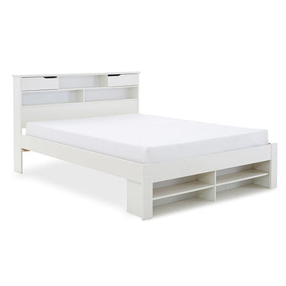 White Solid Pine King Size Bed with Storage Headboard and Foot End
