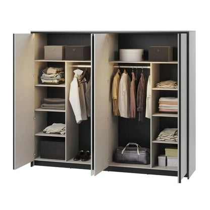 Genoa Grey 4-Door Mirrored Wardrobe with LED Lighting | Hinged | Grey | Mirror, LED | 4 Doors | 250cm