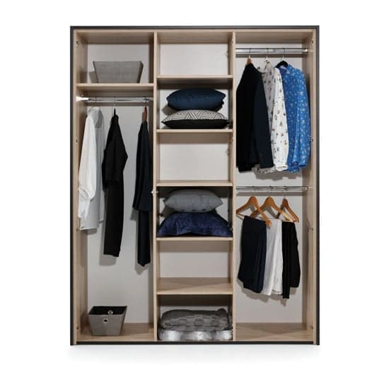 Bordeaux Oak Groton Sliding Door Wardrobe with Ample Storage and Mirrors | Sliding | Bordeaux Oak | Mirror, Shelves | 3 Doors | 161cm