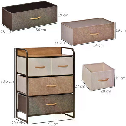 HOMCOM -Drawer Dresser, 3-Tier Storage Organizer, Tower Unit for Bedroom Hallway Closets with Steel Frame Wooden Top