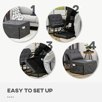 HOMCOM abric Sleeper Chair, Folding Chair Bed with Adjustable Backrest, Pillow, Side Pockets for Living Room, Charcoal Grey