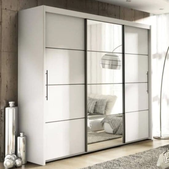 Matt White Sliding Door Wardrobe with Mirrors - Spacious 3-Door Design for Bedroom Storage
