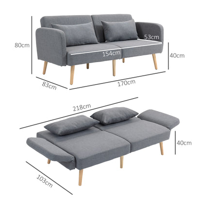 HOMCOM wo-Seater Click-Clack Sofa Bed, with Pillows - Grey