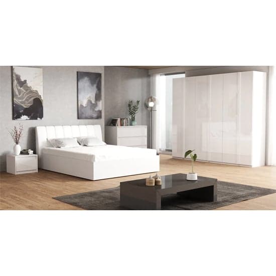 Iowa White High Gloss Wardrobe | Hinged | White | Shelves | 4 Doors | 181.5cm