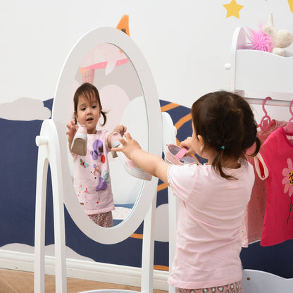 HOMCOM ree Standing Full Length Mirror, Child's Dressing Mirror with storage shelf, Children's White Bedroom Furniture 360° Rotation MDF, For 3- 8 Years Old, 40L x 30W x 104H cm