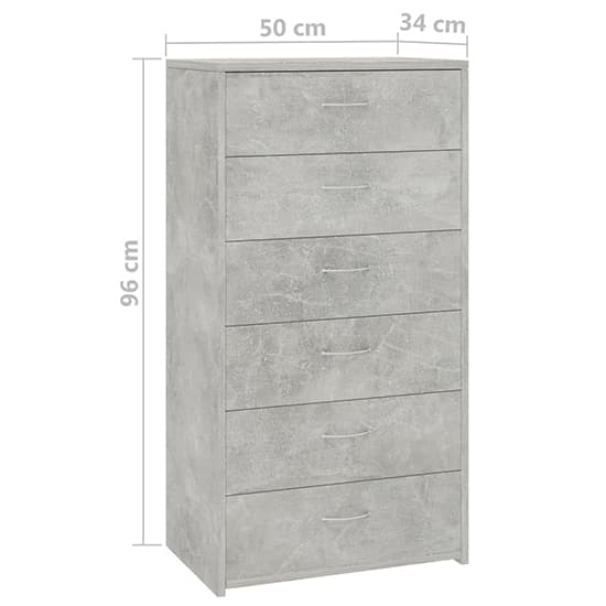 FURCO Larson 6-Drawer Wooden Chest with Concrete Finish for Bedroom and Living Room