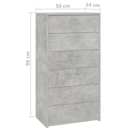 FURCO Larson 6-Drawer Wooden Chest with Concrete Finish for Bedroom and Living Room