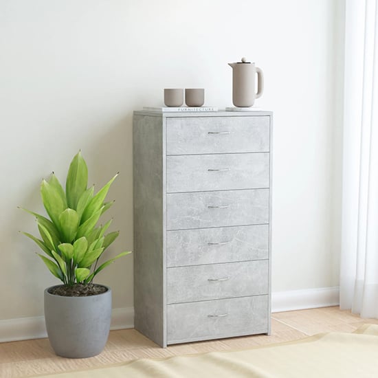 FURCO Larson 6-Drawer Wooden Chest with Concrete Finish for Bedroom and Living Room