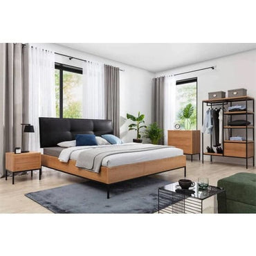 Lowell Caramel Oak Open Wardrobe with Storage Solutions and Metal Legs