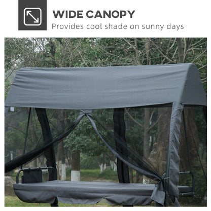 Outsunny Swing Chair Lounger Bed, 3 Persons, Convertible-Grey