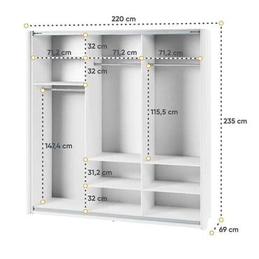 Madrid 220cm White Sliding Door Wardrobe with LED Lighting and Ample Storage