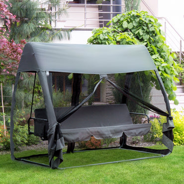 Outsunny Swing Chair Lounger Bed, 3 Persons, Convertible-Grey