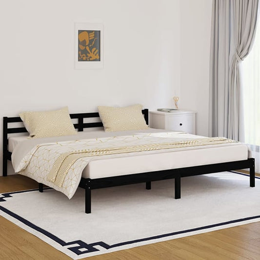 FURCO Nastia Black Solid Pinewood King Size Day Bed with Customizable Finish